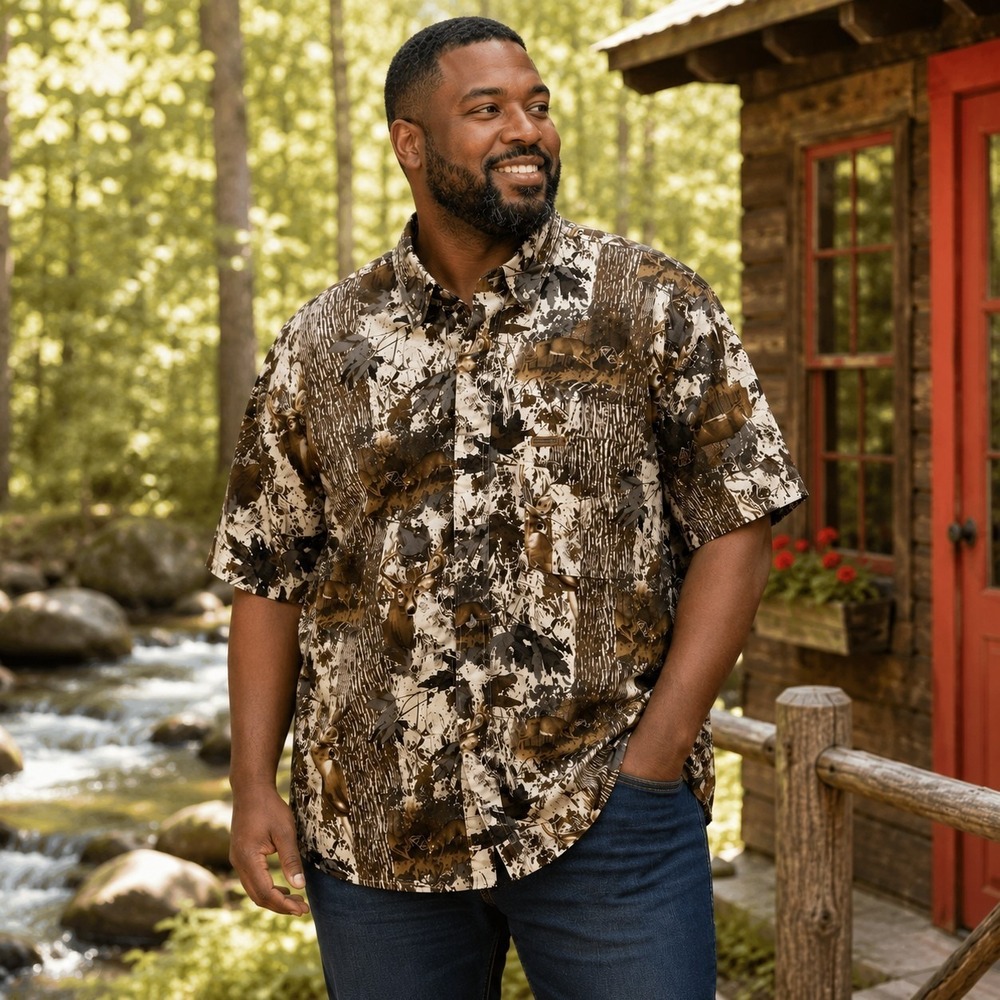 Outdoor Life Men's XL Camo Shirt Deer Hunting Woodsman Forest Cabincore Rustic